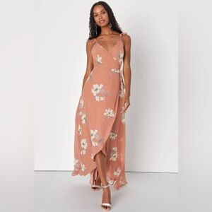 NWT Lulus All Mine Rusty Rose Floral Print High-Low Wrap Dress